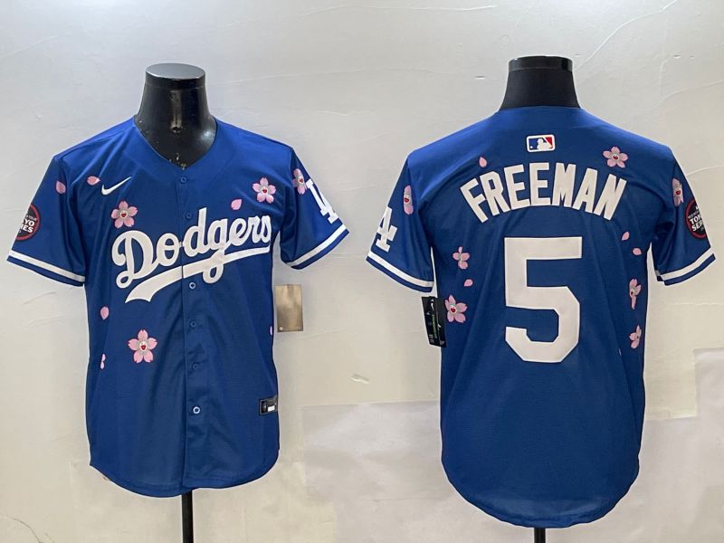 Men Los Angeles Dodgers #5 Freeman Blue Sakura Edition 2025 Nike MLB Jersey style 10